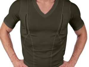 Men's Short-sleeve Concealed-carry Holster High Elastic V Neck Tactical Shirt